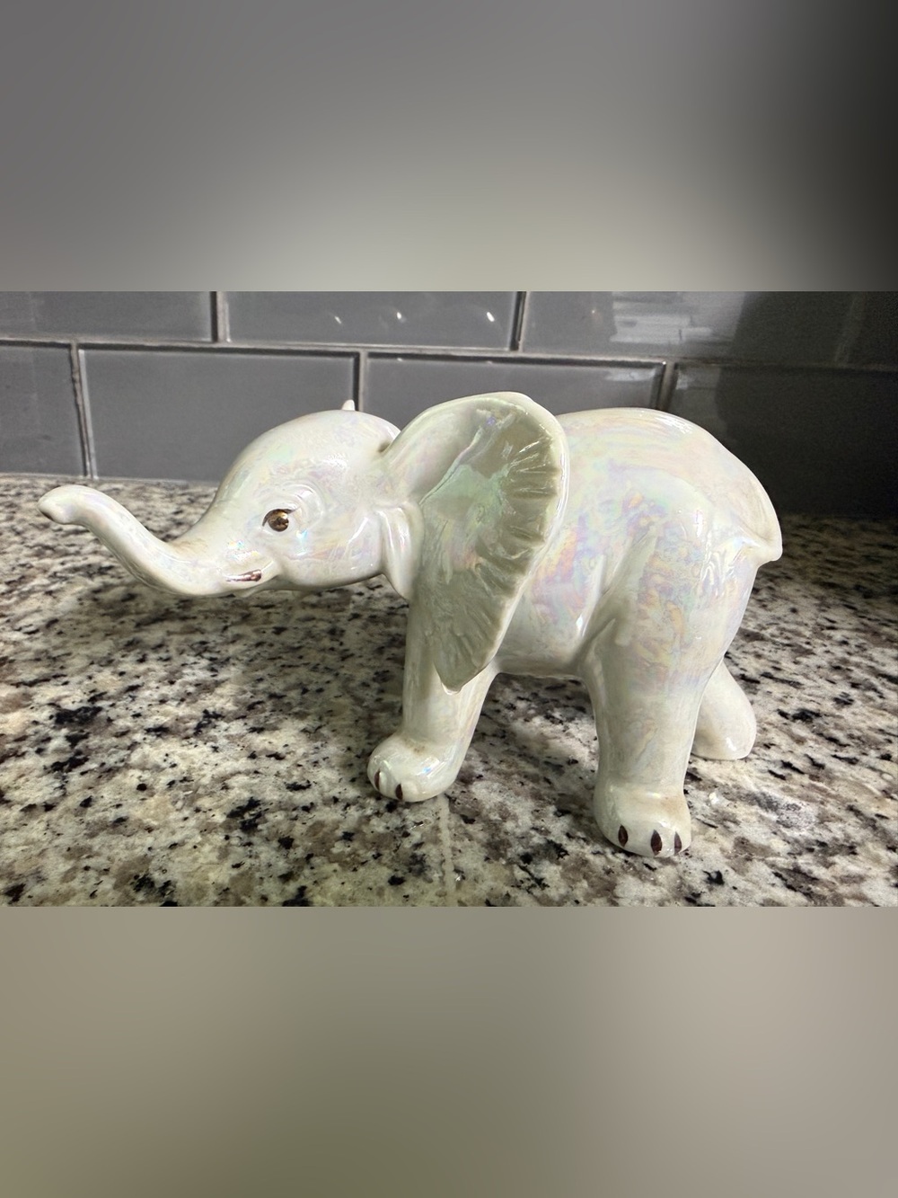 Source Unknown Iridescent White Elephant Figurine